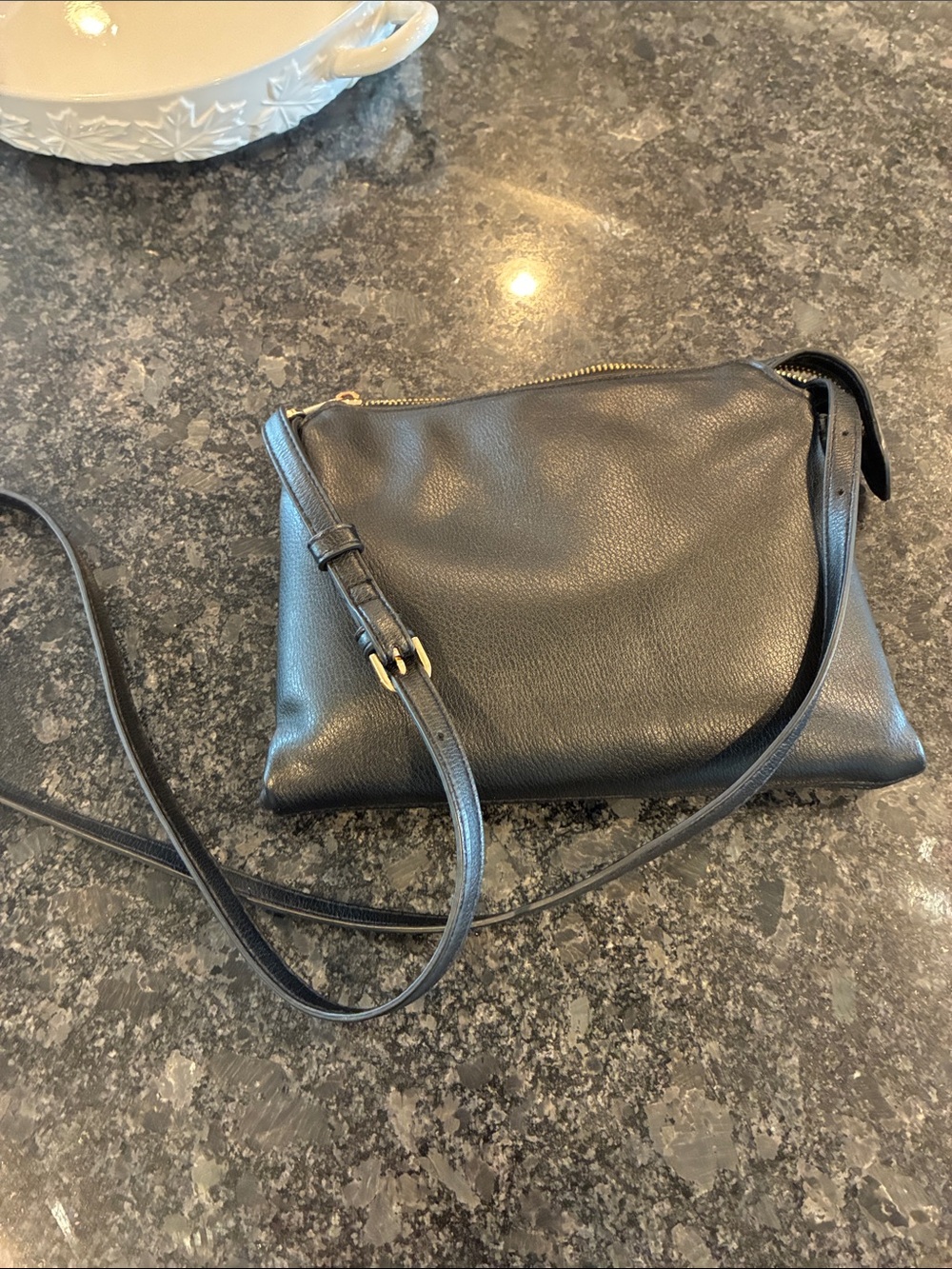 a new day Black Pebbled Crossbody with Gold Hardware